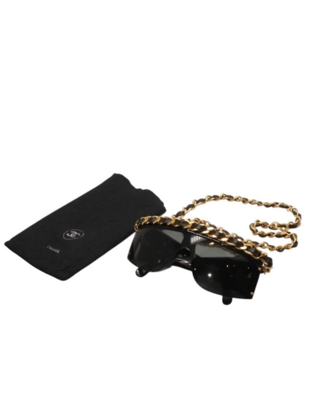 Chanel Chain Sunglasses Eyewear CC Logo Black Gold Vintage